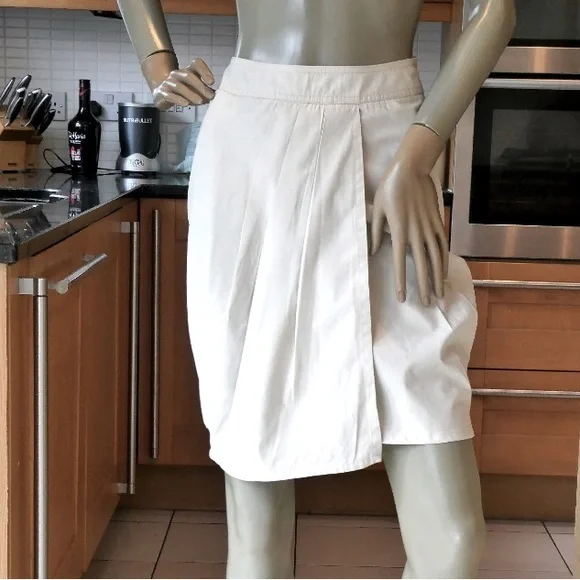 ARMANI JEANS* Ladies COTTON WRAP SKIRT Pleat Front Light Beige UK10 EC rrp£190 - Picture 1 of 6